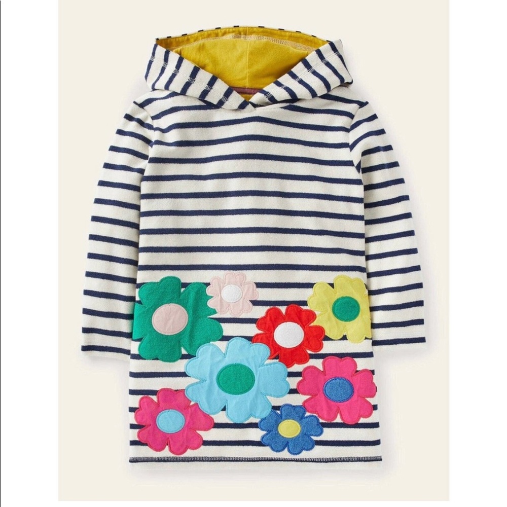 Mini Boden Striped Floral Kids Swim Coverup - Blue, White, Yellow
